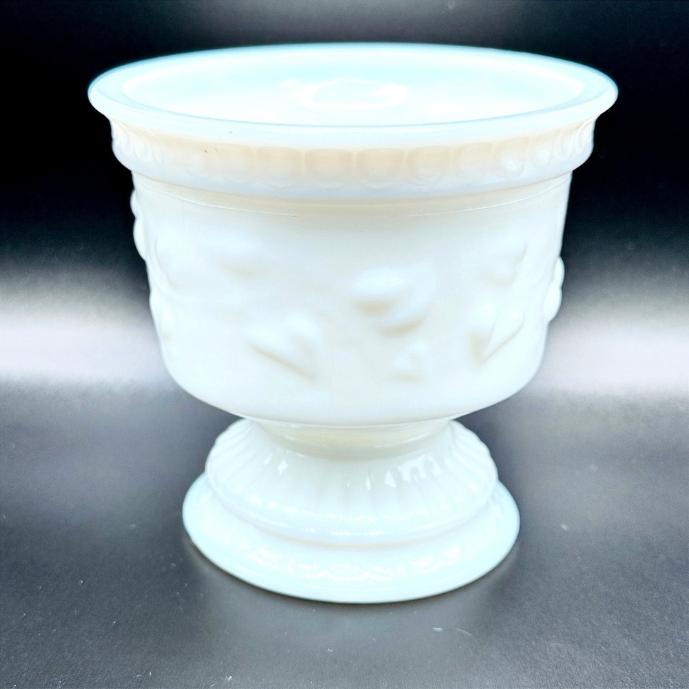 Milk Glass Pedestal Compote Vintage Planter Bowl Mid Century Footed Trinket Mini